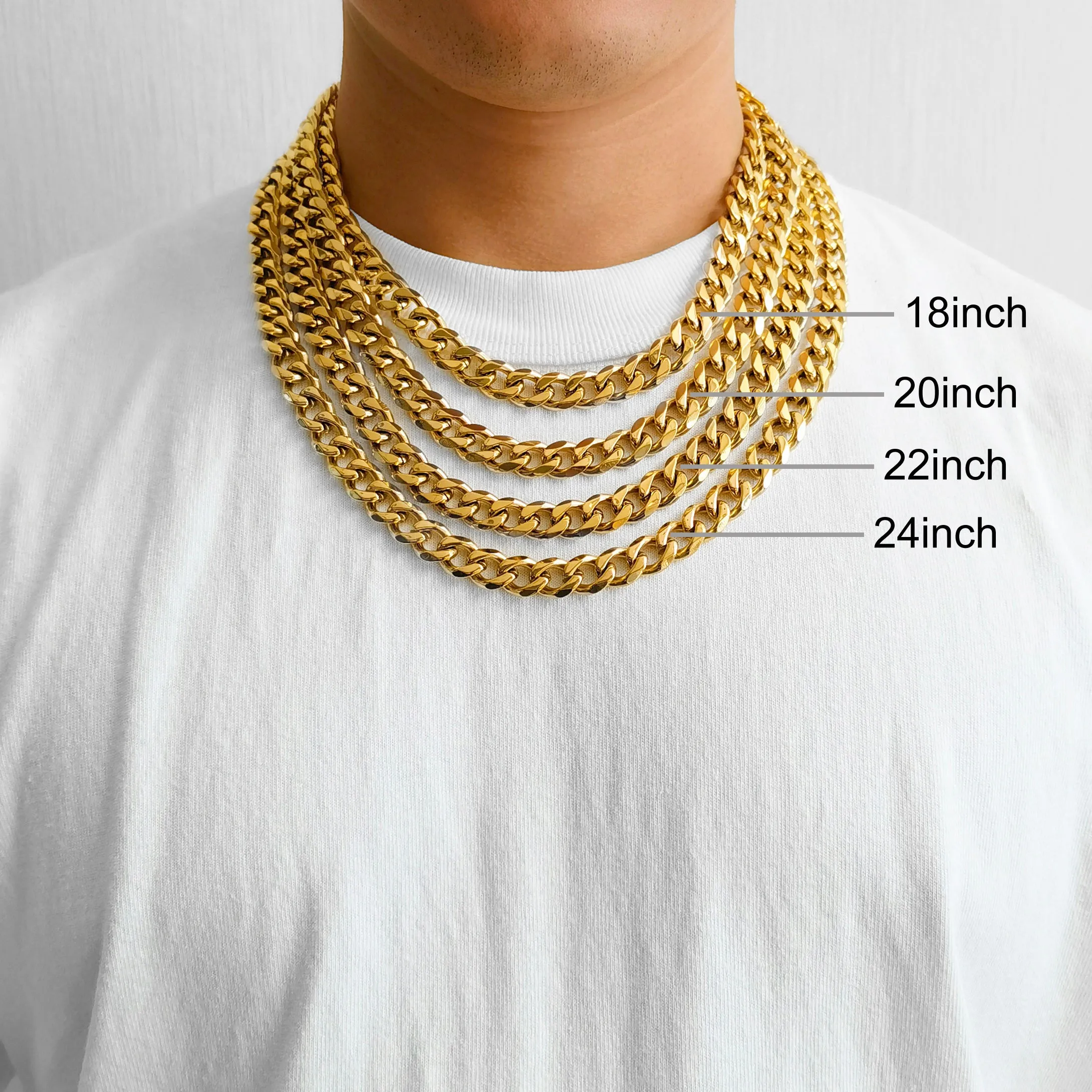 Men's 12mm Gold Plated Steel 18-24 Inch Cuban Curb Chain Necklace