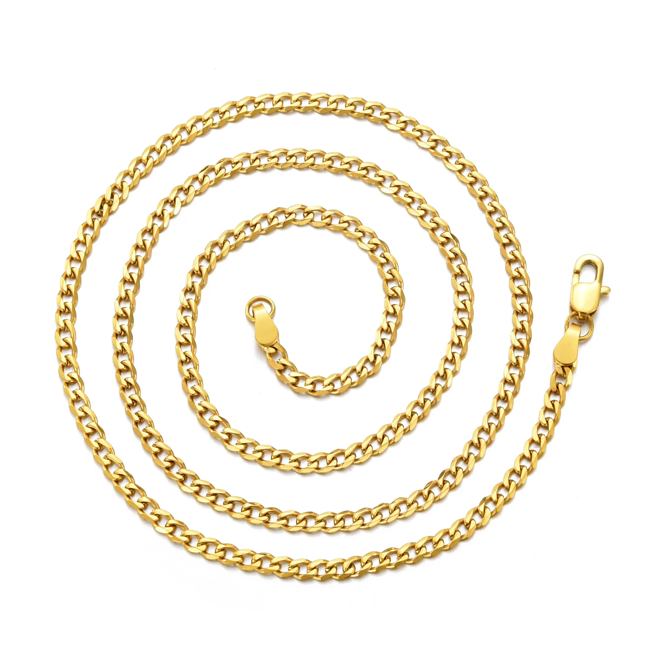 Men's 3mm Gold Plated Steel 18-24 Inch Cuban Curb Chain Necklace