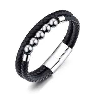 Men's Hematite Genuine Leather Bracelet