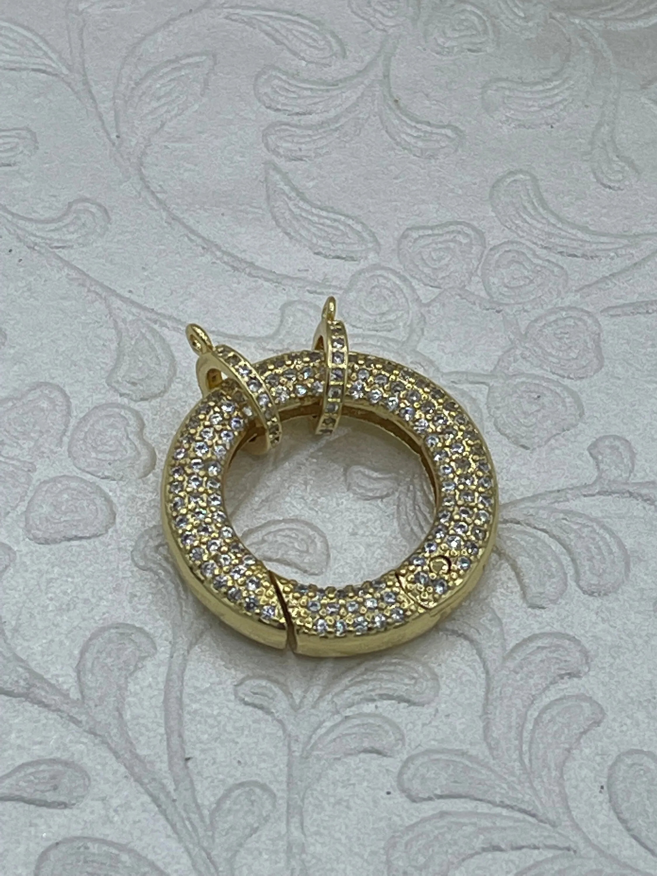 Micro Pave CZ  Quality Brass Spring Clasp, Round Clasp, Easy Open Spring Gate, Gate Clasp, Extender. Gold or Silver, 25mm. Fast Ship