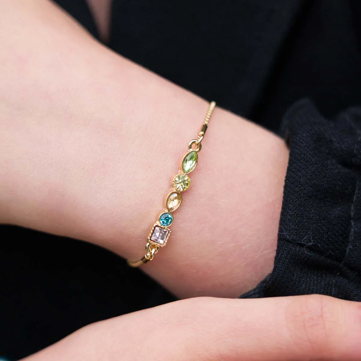 Multi-Coloured Crystal Drawstring Bracelet In Gold-Tone