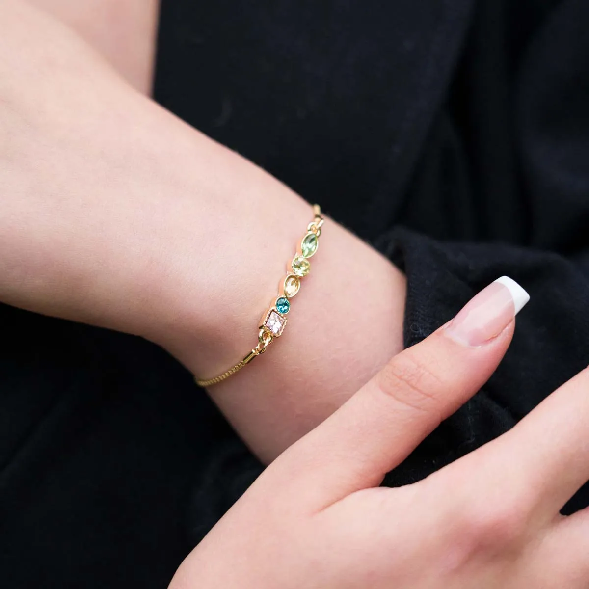 Multi-Coloured Crystal Drawstring Bracelet In Gold-Tone