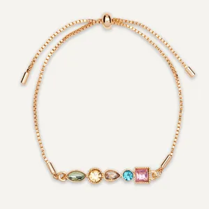 Multi-Coloured Crystal Drawstring Bracelet In Gold-Tone