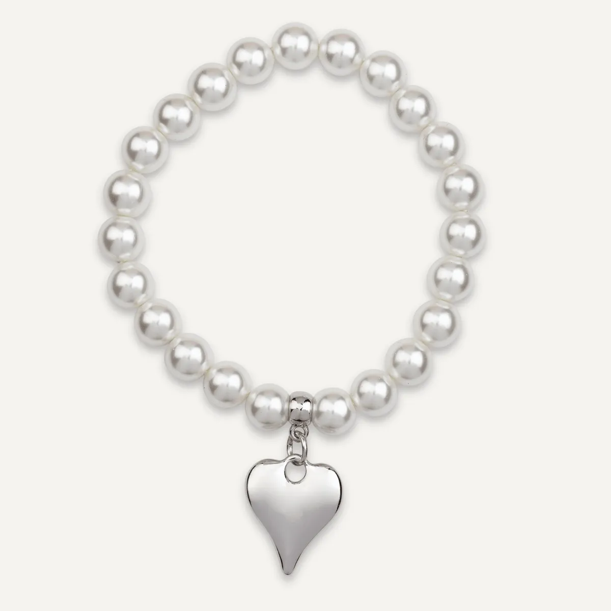 Pearl Bracelet & Shaped Heart Elasticated In Silver-Tone