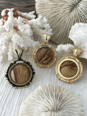 Picture Jasper Stone Pendant with Bezel, Natural Stone Cabochons, comes in a variety of patterns,3 bezel colors, Natural Stone, Fast Ship.