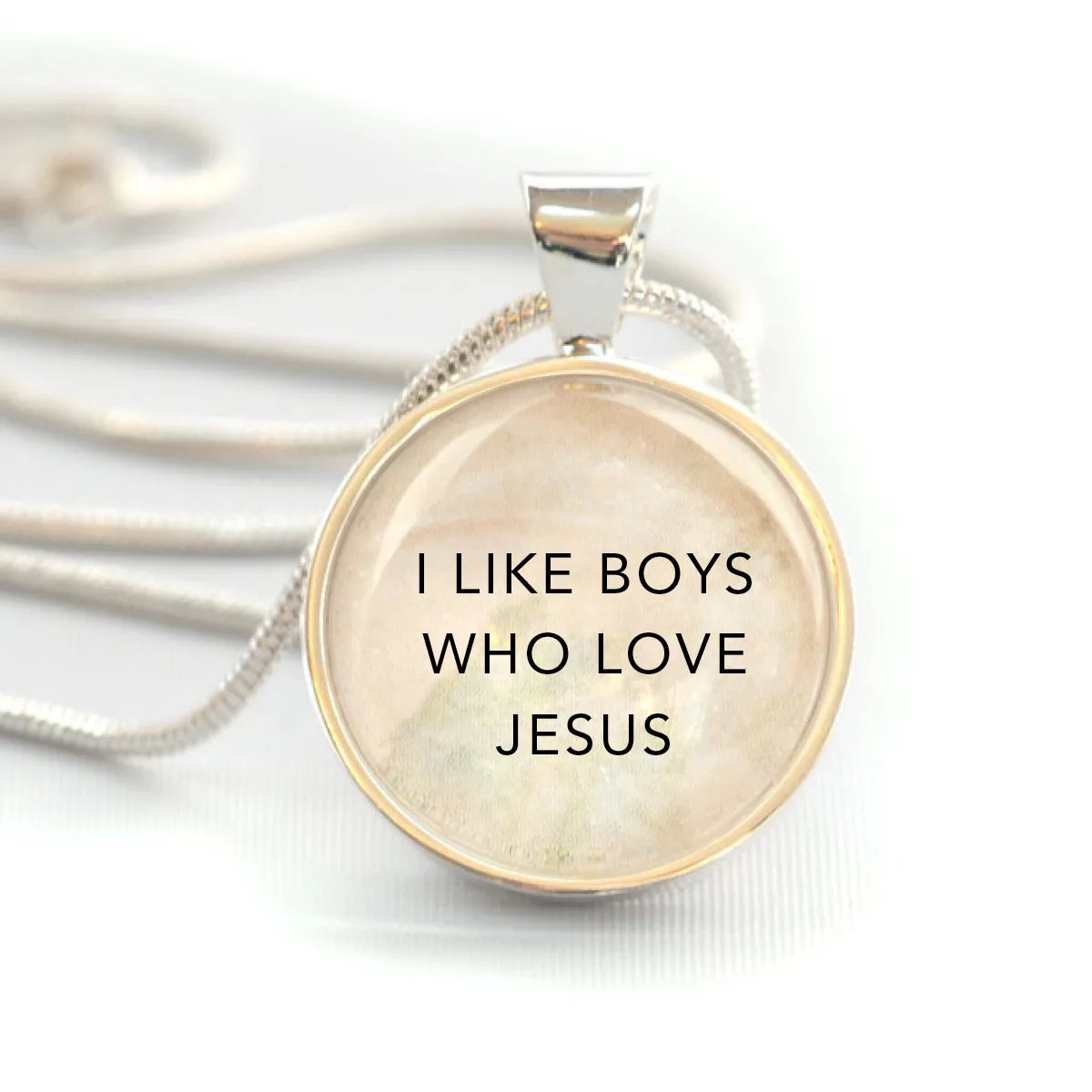 "I Like Boys Who Love Jesus" Silver-Plated Christian Girls Pendant Necklace (20mm)