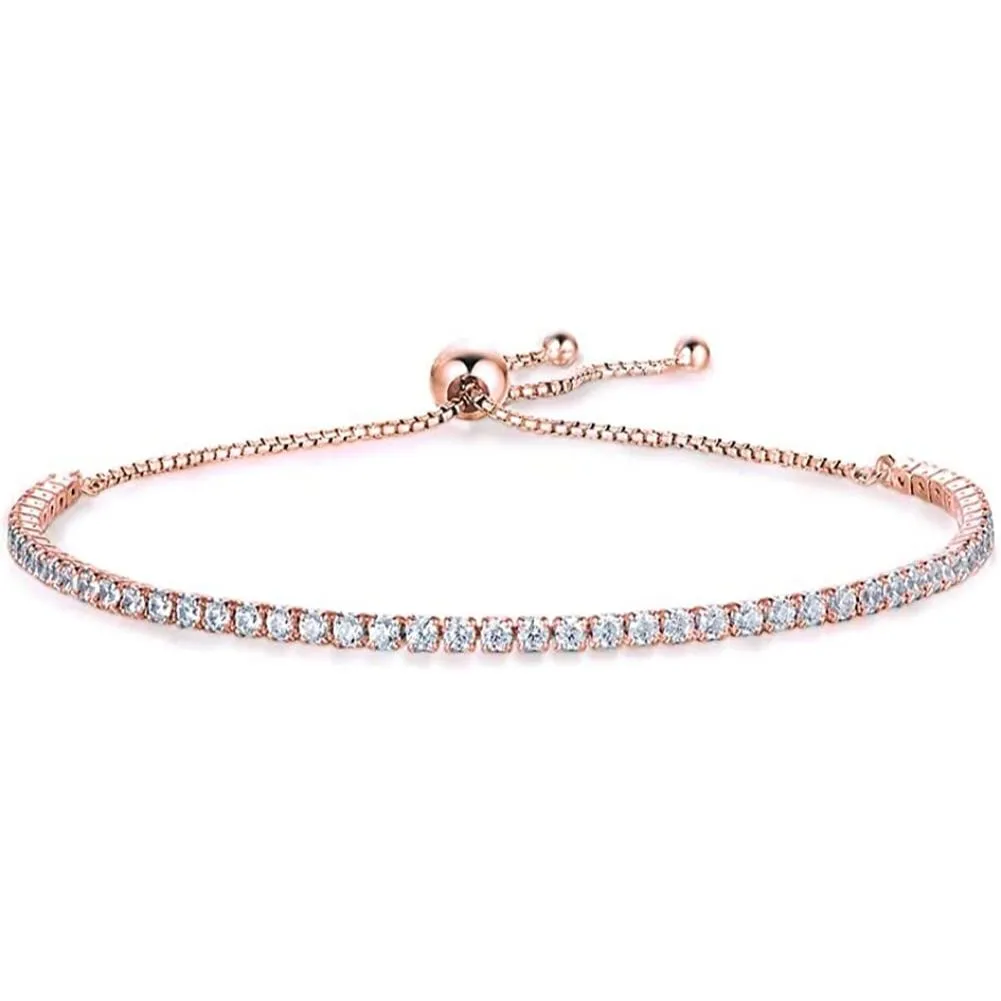 Rose Gold Crystallized Adjustable Dainty Tennis Bracelet