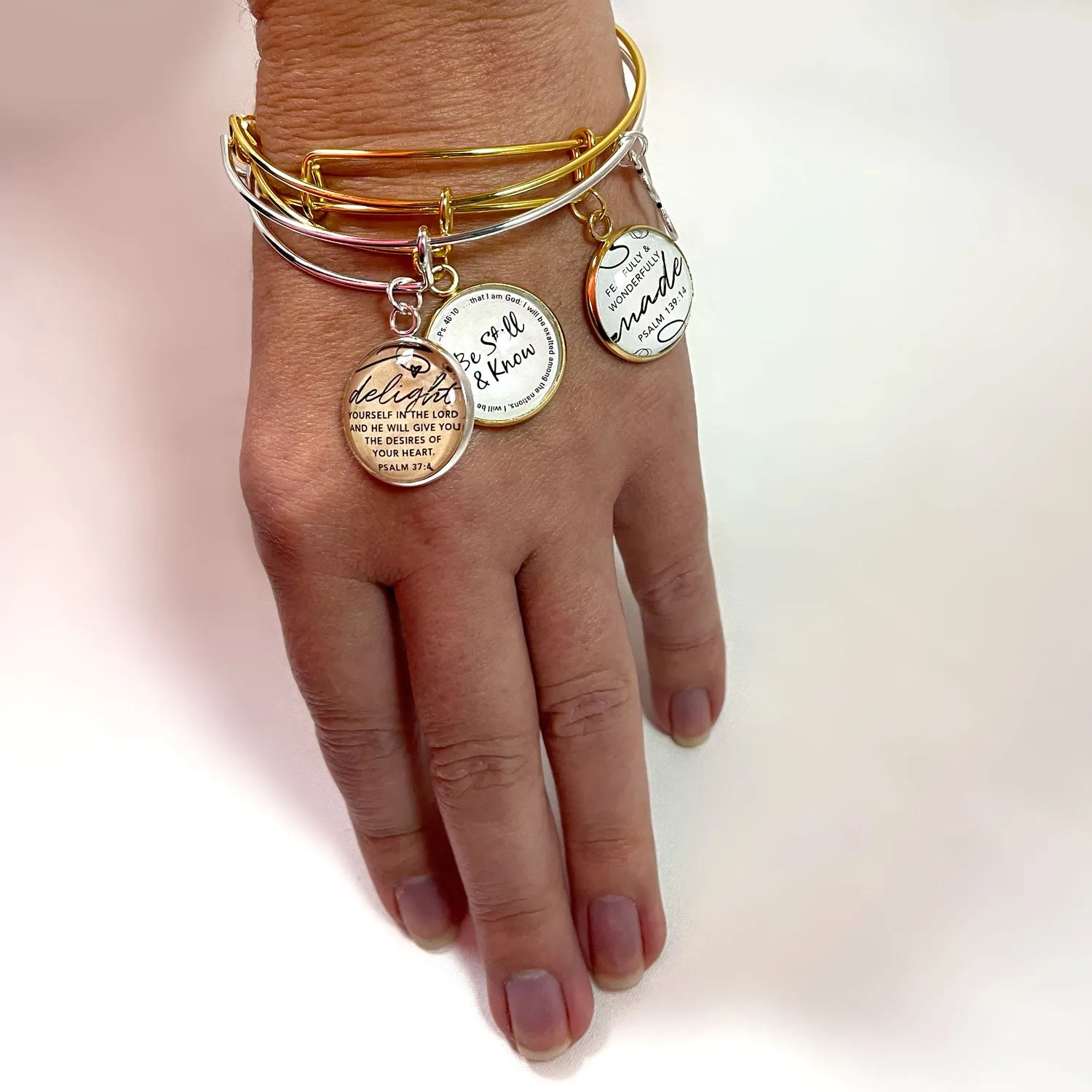 Scripture Charm Bangle Bracelet - Christian Jewelry, Gold, Silver