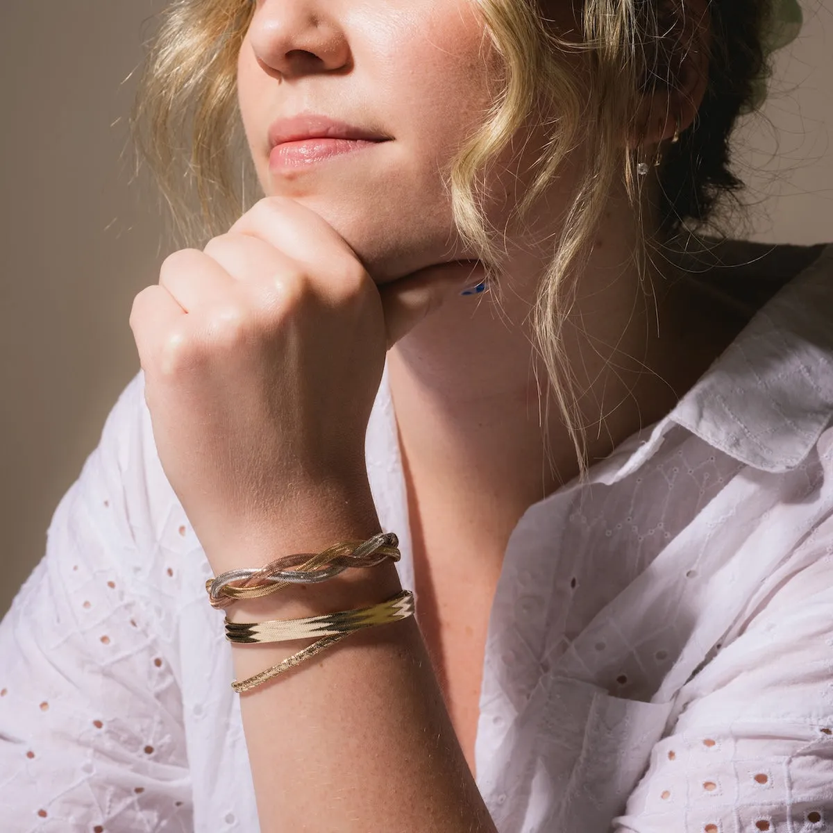 Solid Gold Mixed Metal Mesh Bracelet