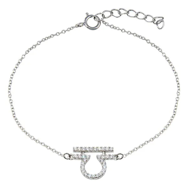 Sterling Silver 925 Rhodium Plated Libra CZ Adjustable Link Bracelet