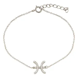 Sterling Silver 925 Rhodium Plated Pisces CZ Adjustable Link Bracelet