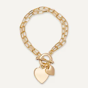 Sweetheart T-Bar Multi-Row Heart Bracelet In Gold-Tone